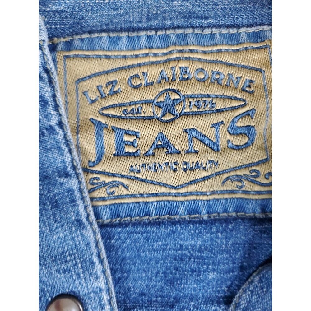 Vintage Liz Claiborne Denim Jean Shirt Pearl Buttons Jacket Size Medium - Picture 3 of 16